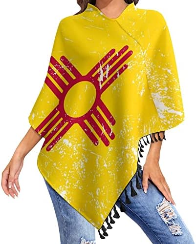ניו מקסיקו מדינת דגל אישית אופנה צעיף קייפ לעטוף מודפס ציצית פונצ ' ו חם ציצית צעיף צעיף לנשים