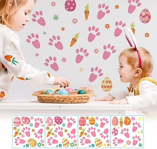מדבקות יצירה לילדים ארנב פסחא ארנב טביעת רגל קישוט לחדר ילדים טפט דבק עצמי מצויר קריקטורה צבעי ביצים ביצים