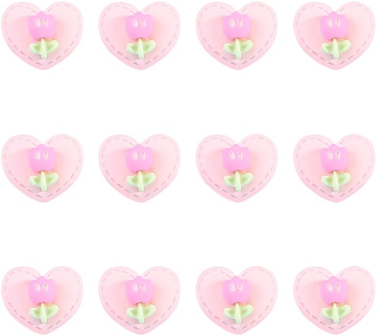 Zotuoart 12 pcs 20 ממ כפתורים עגולים בצורת לב - צבע ממתקים פרח תות קריקטורה קריקטורה כפתור החלפה לילדים - בגדים בעבודת יד