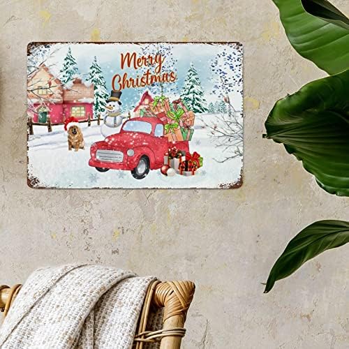 שלטי אמנות אלומיניום וינטג 'וינטג' משאית אדומה איש שלג קיר מתכת שלט חג מולד חג מולד חווה שלט כלב ברוך הבא חג המולד חורף