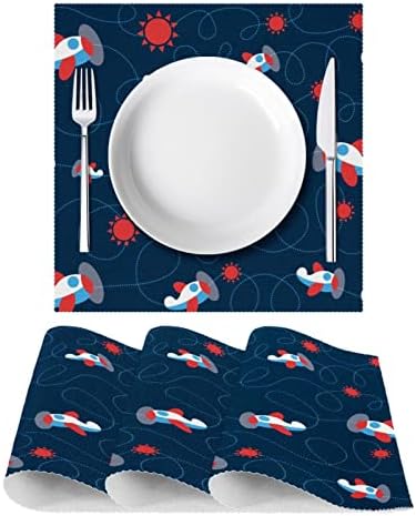מפיות סט של 4 עבור אוכל שולחן כתם עמיד מטבח שולחן מחצלות שולחן מפית, תינוק קריקטורה מטוסי חיל הים רקע