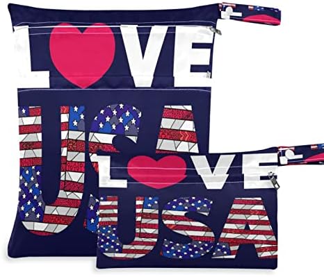 Djyqbfa אהבה ארהב דגל אמריקאי שקיות יבשות רטובות 2 יחידות שקיות רטובות אטומות למים שקיות יבשות רטובות לשימוש חוזר לחיתולי