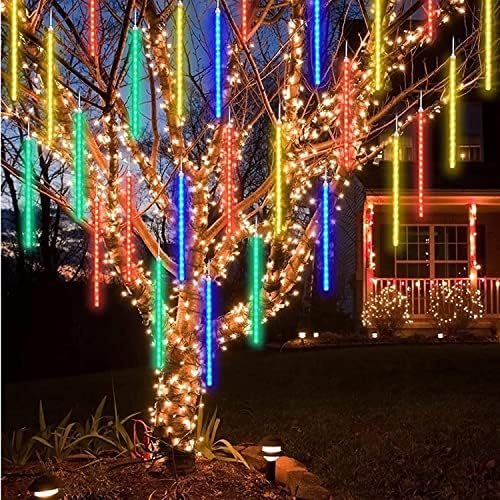 אורות גשם מטאור אטום למים קישוט גרלנד חג המולד 80 סמ 8 צינורות 576 נוריות LED למסיבת חתונה לחג המולד ערב עץ עץ גן