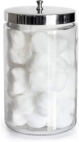 אחסון דקורטיבי של MABIS צנצנת זכוכית צלולה ברורה לארגון מטבח, חדר אמבטיה או כביסה, צנצנת שונה רפואית עם מכסה מתכת, 4.1 x