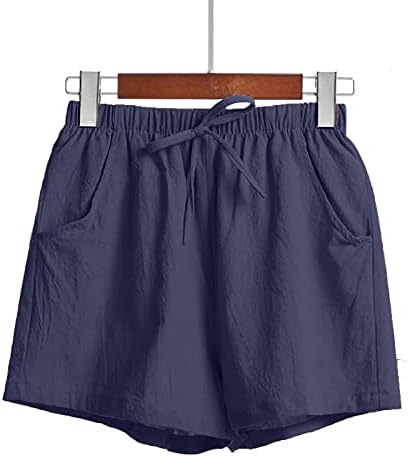 מכנסי פשתן רחבים שורשים לנשים שרוך אלסטי מותניים גבוהות בקיץ מכנסיים קצרים ברגל רחבה מכנסיים מזדמנים עם כיסים