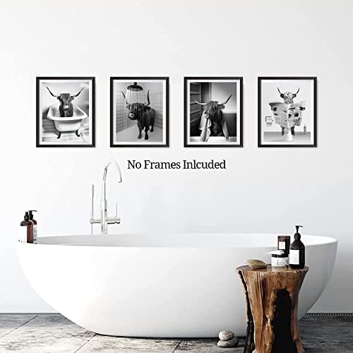 הדפסי אמנות קיר אמבטיה של פרה היילנד מצחיקה, דפסי וינטג