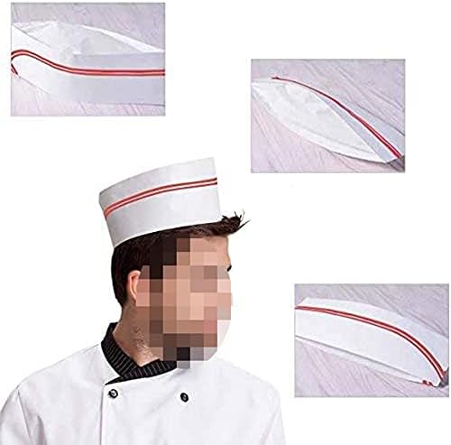 40 יחידות נייר חד פעמי כובע שף רטרו שף כובעים סודה סודה אידיוט כובע נייר עם רצועות אדומות למסעדת נושא קלאסי מסיבת מטבח כובעי