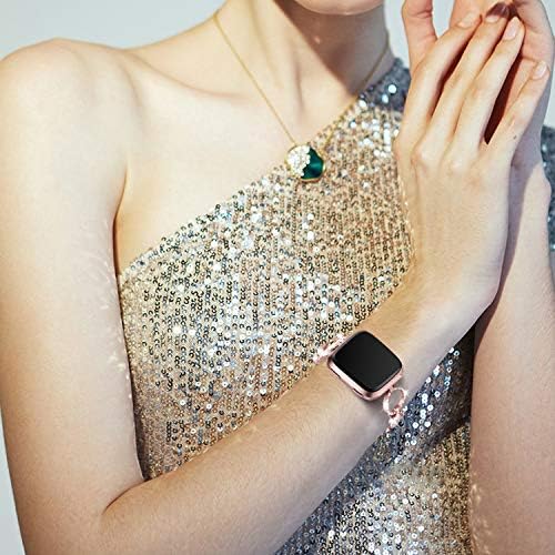 להקת AIIKO תואמת את Fitbit Versa/Versa 2/Versa Lite, עיצוב אופנה עיצוב נירוסטה צמיד רצועת שעון חכמה עם נירוסטה