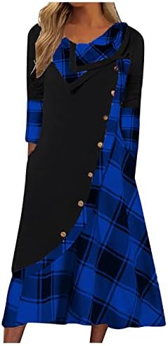 שמלות סקסיות של נוקמופו לנשים בתוספת אופנה משובצת כפתור תפירה כיסים שמלת שרוול ארוך צוואר