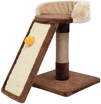 חתול עץ מגדל,17& 34; עם גירוד לוח סולם, קפיצת פלטפורמה, צעצוע, חום