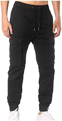 מכנסי טרנינג רזה של Uofoco Slim Fit עם משיכה ומכנסיים מזדמנים מכנסיים מכנסיים כותנה מכנסיים לספורט למכנסיים לגברים