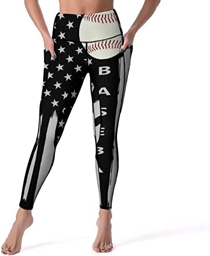 בייסבול עם דגל אמריקאי נשים של יוגה חותלות הדוק יוגה מכנסיים בטן בקרת אימון מכנסיים עם כיסים