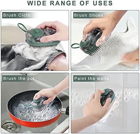 מברשת צלחת מתקן סבון עם 3 ראשים להחלפה, מברשות לשפשוף מטבח נעורים סט כלי ניקוי משק בית מוגדרים לחדר כביסה למטבח אמבטיה