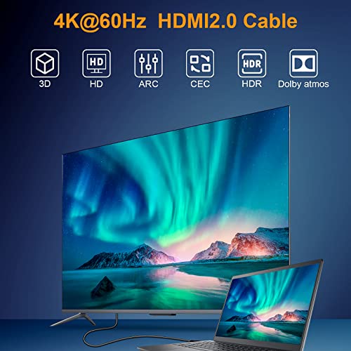 Veecoh 4K כבלי HDMI 15ft/5m אולטרה במהירות גבוהה כבלי HDMI 2.0, Highwings HDR 4K@60Hz 1080P@120Hz, HDMI תמיכה בתמיכה 3D, HD,