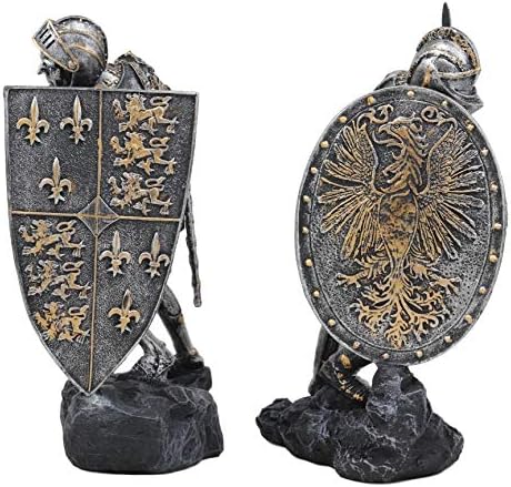 אברוס סיף מימי הביניים צלבני אבירים עם ענק מעיל של זרועות גבורה שילדס תומכי ספרים פסל סט 8.25 חליפה גבוהה של שריון סייף אביר
