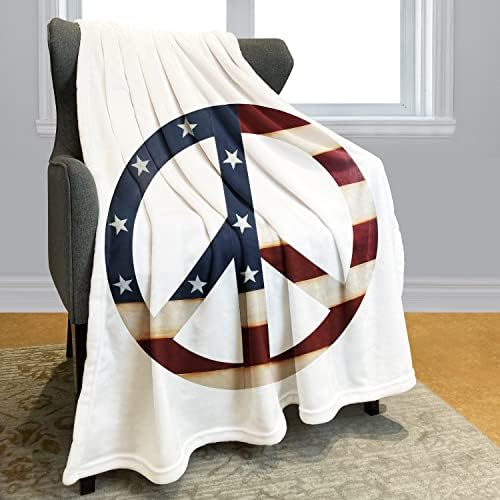 שמיכת פליס של Hommomh 40 x 50 שלט שלום דגל אמריקאי מודפס קל משקל קלה ומטושט