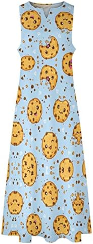 עוגיות קוואי באיקוטואן עם שוקולד צ ' יפס נשים שמלה ארוכה מקרית ללא שרוולים מקסי שמלת שמלות נדנדה עם כיסים