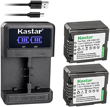Kastar 3-Pack VW-VBG130 סוללה ו- LED2 מטען USB תואם ל- PANASONIC VDR-D230 VDR-D310 VDR-D58GK LUMIX DMC-L10 DMC-L10K