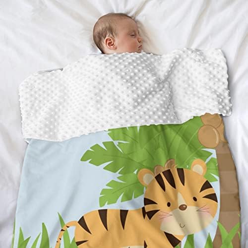 Safari Jungle Tiger שמיכה לתינוקות אישית לבנות בנים, שמיכה רכה מינקי שכבה כפולה מנוקדת נולדת 40x50 ב