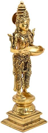 Bharat haat יד דקורטיבית הודית עמידה גברת פליז מסורתית מנורת שמן BH05386