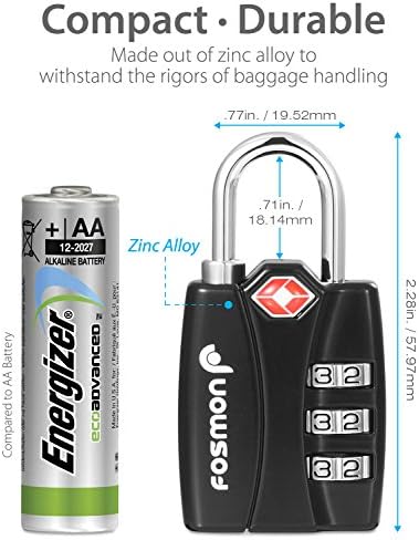 Fosmon TSA מקובל מנעולי מזוודות, מחוון התראה פתוח 3 קודי מנעול משולבים עם גוף סגסוגת לתיק נסיעות, מארז חליפה,