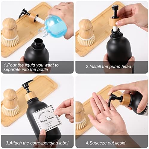 4 חתיכות מתקן סבון מטבח סט 16 גרם מתקן סבון כלים עם מגש סבון משאבת במבוק ומכשיר סבון מברשת אמבטיה.
