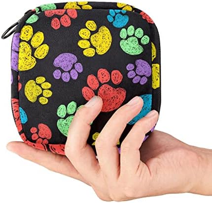 תיק תקופתי, תיק אחסון מפיות סניטרי, מחזיק כרית לתקופה, כיס איפור, דפוס הדפסת כפות כלב אמנות צבעוניות