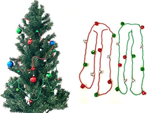 Ysppf עץ חג המולד חרוזי גרלנד חרוזי פעמוני כסף ירוק אדום קישוט זר חג מולד לקישוטים לעץ חג המולד