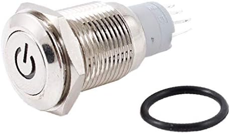 X-DREE 12V מנורת LED לבנה רגעית 5 פינים רגעית 16 ממ מתג כפתור מתכת (Interttore a Pulsante Metallico A 12 pin