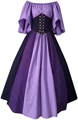נשים בתוספת גודל רנסנס שמלת התלקחות שרוול מימי הביניים תלבושות שמלות עם מחוך צבע בלוק כדור שמלה