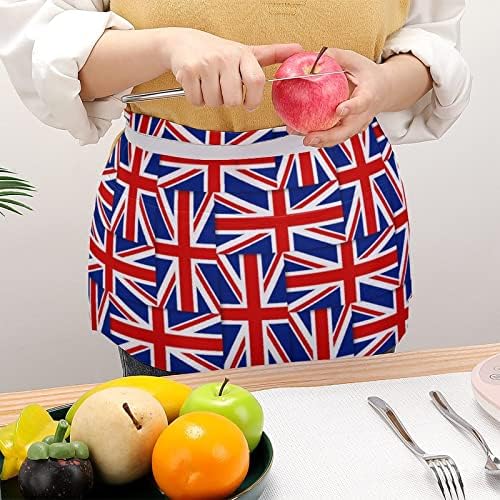 בריטי דגל דפוס מותניים סינר מלצר שף שרת חצי סינרים עם כיס ארוך רצועת לנשים גברים מסעדת בית מטבח