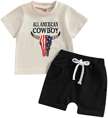 ילד תינוק 4 ביולי כוכבי תלבושת ופסים חולצה שרוול קצר + מכנסיים קצרים פעוטות בגדי דגל אמריקאים