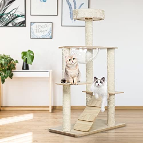 מודרני חתול עץ לחתולים מקורה, 46 ב עץ חתול מגדל עם אקריליק כיפה,גרוד,מפנק למעלה מוט, חתולים,מדורגת חתול לשחק