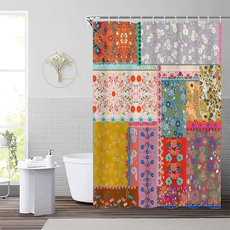 LOFARIS BOHO טלאים וילונות מקלחת לחדר אמבטיה בסגנון בוהמי תפור צבעוני וינטג 'וינטג' רטרו וילונות אמבטיות אטום למים עיצוב