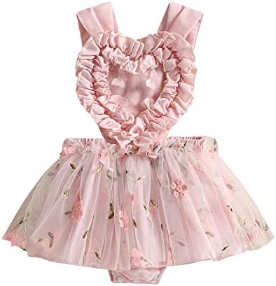 תינוקת יילוד תינוקת רומפר שמלה בוהו לב שמלת טול רקמה פרחונית תחרה ללא תחרה טוטו לקיץ