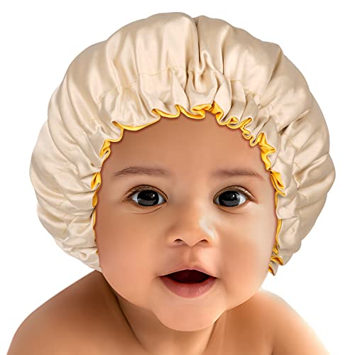 Baby-Bonnet 6-12 חודשים, שכבה כפולה משי סאטן סאטן מצנפת שיער לתינוקות לשינה, כובע שינה סאטן משיי לילדים ילדים ילד,