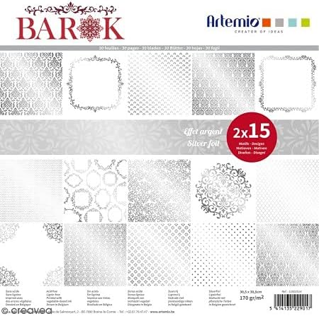 Artemio 30 גיליונות נייר Scrapbooking 30 x 30 סמ Barok Foil Silver