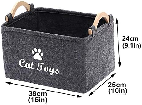 פחי אחסון של צעצועי חתול Geyecete -עם ידית עץ, ציוד חיות מחמד מתקפל באחסון סל אספקה ​​סל אחסון סל/סל לילדים צעצועים אחסון