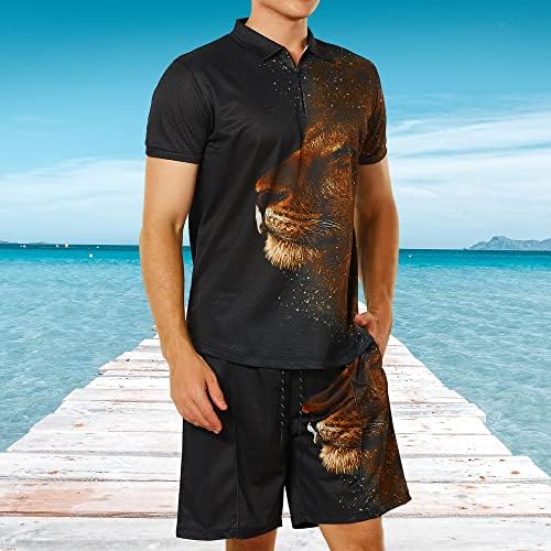 סטים קצרים של גברים תלבושות תלבושות 2 חלקים של אימונית קיץ חולצת פולו שרוול קצר ומכנסיים קצרים סט חליפת ספורט