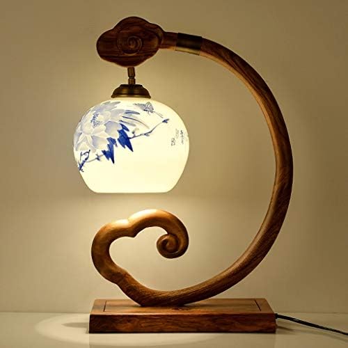 LLLY מהגוני חדש מנורת שולחן סינית חדשה לימוד סלון חדר שינה מנורת מיטה קרמיקה קרמיקה עץ מוצק חיקוי רטרו קלאסי מנורה סינית
