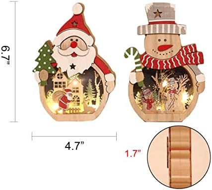 קישוטי סנטה מקורה - 2 מחצבים חג המולד LED עץ שולחן שולחן שולחן תור תאורה של סנטה קלאוס שלג איש שלג למלאכות חג המולד