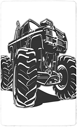 גיליון עריסה מצויד במשאית, מזרן עריסה רגיל סדין מצויד במיוחד חומר רך-חומר רך לחדר או לילדות חדר או משתלה, 28 x52, שחור לבן