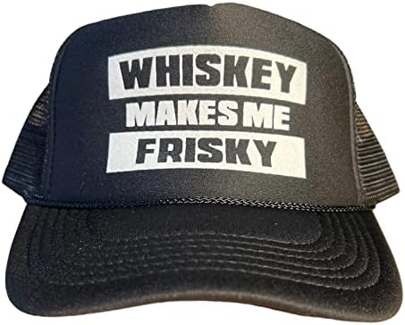 ויסקי גורם לי כובע נהג משאית עליז לגברים או לנשים, התאמה וינטג ' עם גרפי חידוש מצחיק, כובע רשת מותאם אישית שחור