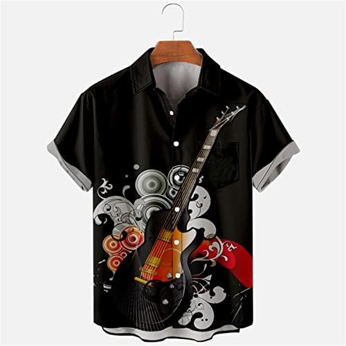 ZDDO Mens Mens כפתור מזדמן למטה חולצות, שרוול קצר ג'אז מוסיקה הדפס