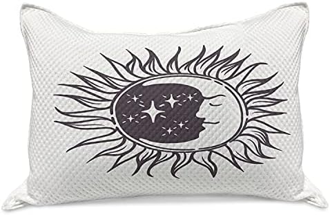קרני ירח אמבסון ירח סרוג כרית כרית, תיאור אמנות בסגנון קריקטורה של כוכבים וסהר בהדפס מעגל השמש, כיסוי כרית בגודל קווין סטנדרטי