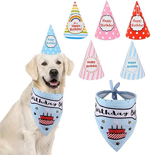 מדוסו כלב יום הולדת בנדנה משולש צעיף עם 6 יחידות שמח מסיבת כובעי רך כותנה מתכוונן נהדר כלבלב בנדנות תלבושת קישוט
