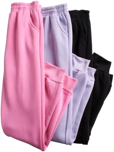 מכנסי טרנינג של בנות איילנד - 3 חבילות מכנסיים ריצה פעילים עם כיסים - מכנסי טרנינג ביצועים לבנות