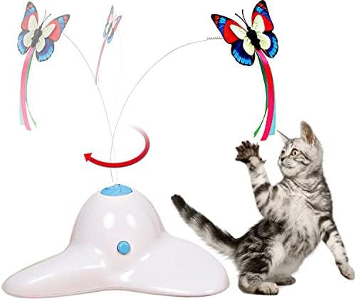 צעצועים לחתולים של Gefryco, צעצועי חתול אינטראקטיביים אוטומטית פרפר נעים חשמלי 360 מעלות ספינינג צעצוע חתול פרפר, צעצועי