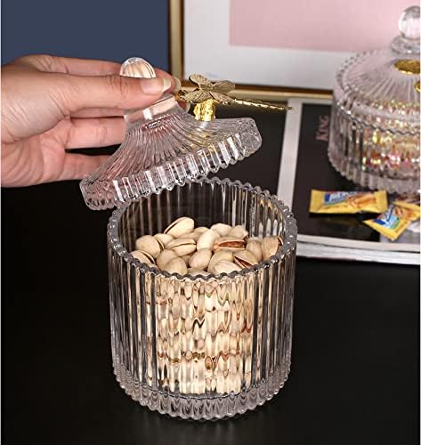 Genigw Glass Candy Jar Storage צנצנת תכשיטים לסלון יצירתי עם קופסת תכשיטים מכסה קישוט אחסון ביתי