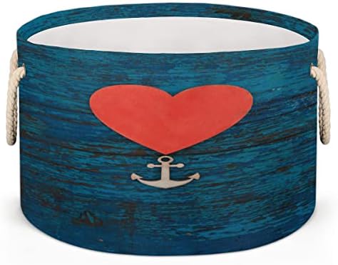 יום האהבה עוגן לב אדום עוגן כחול עץ סלים עגולים גדולים לאחסון סלי כביסה עם ידיות סל שמיכה סל לאחסון למדפי אמבטיה